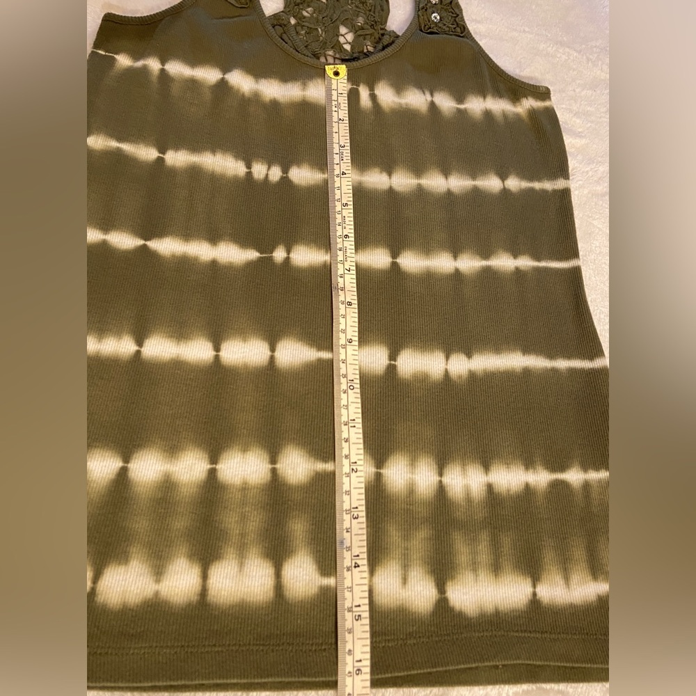 VENUS Womens Medium Tie Dye Olive Green and White Racerback Tank Top - Picture 10 of 12